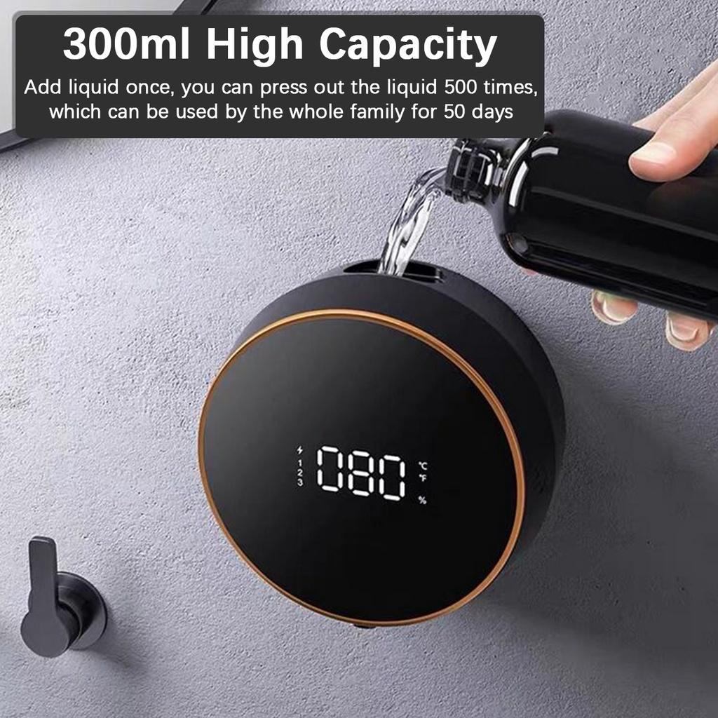 2000mAh Liquid Fast Foaming Pump Wall Mounted with Temperature Digital Display White/Black Automatic Touchless Sensor Soap Dispenser Hand Sanitizer