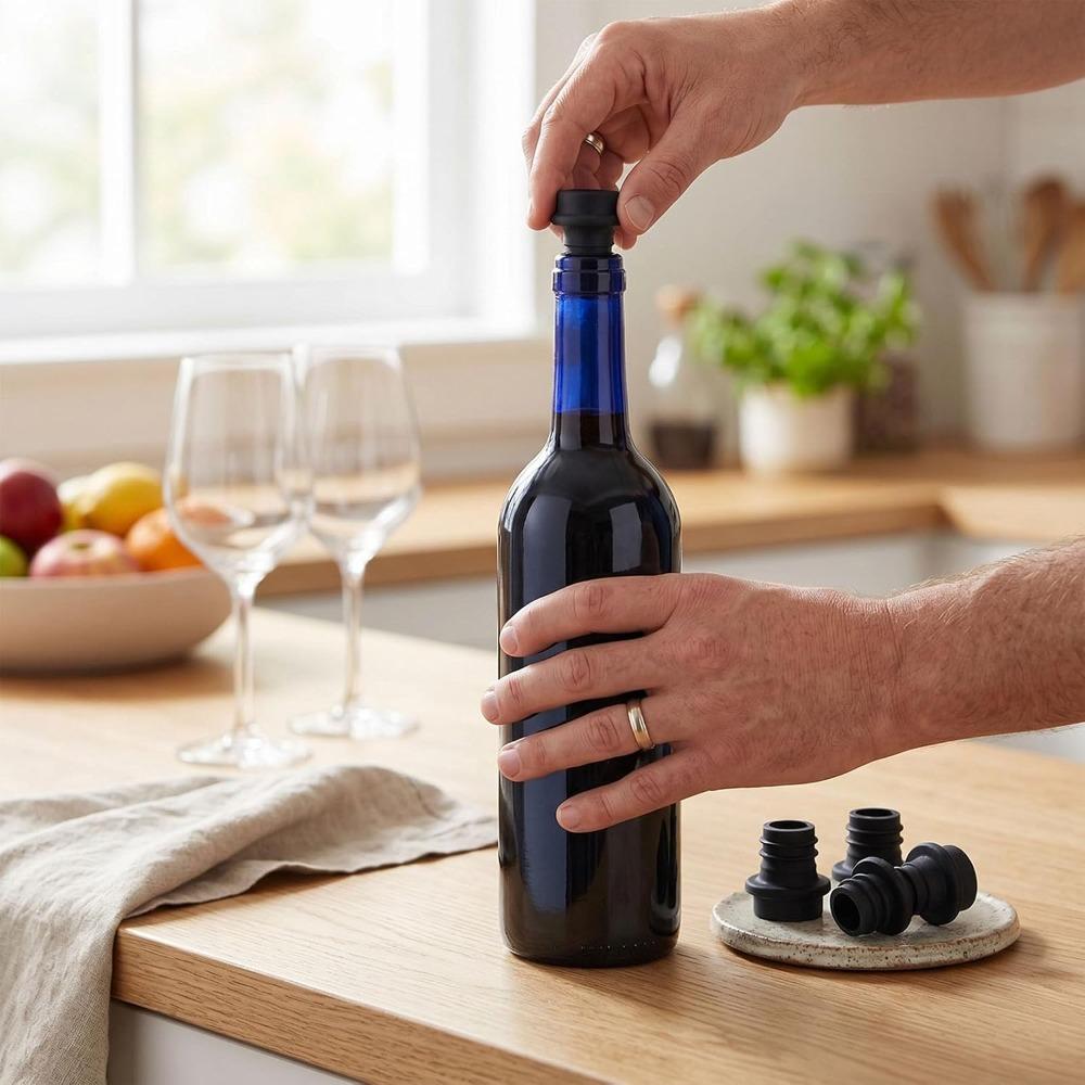 8pcs Vacuum Seal Silicone Wine Stoppers Black Freshness Preservation Stoppers  Bottle Sealing