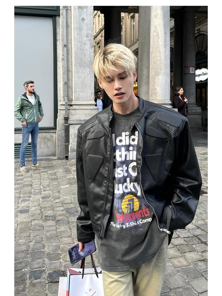 Unisex High-End Motorcycle Jacket: Spring & Autumn American Street Style with Padded Shoulders
