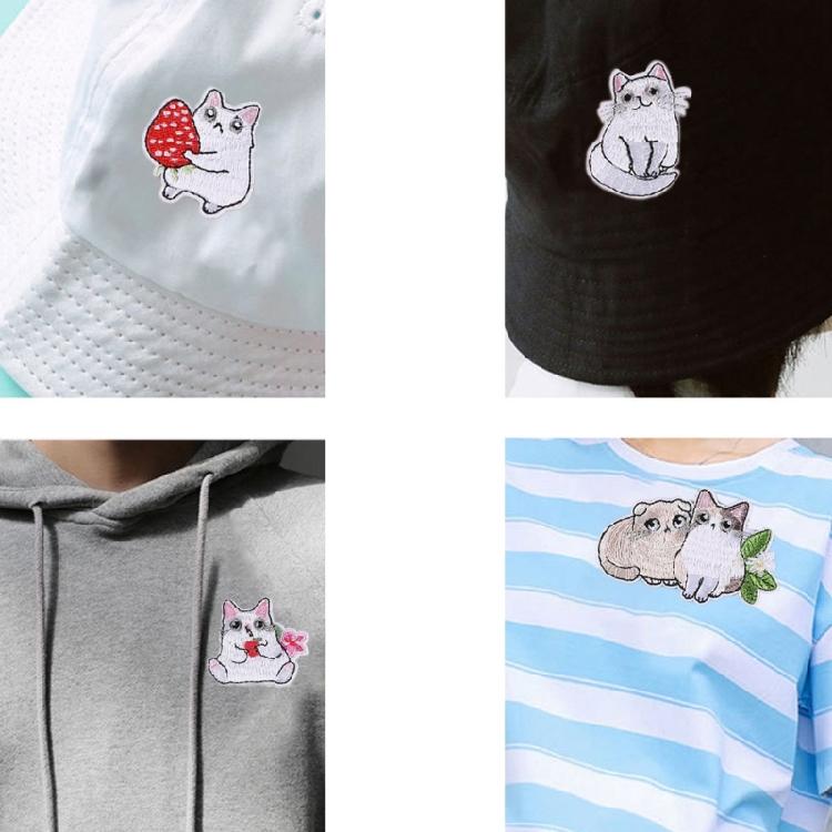 12 Pcs White Cats Applique Patches Embroidery Patches Iron On Patches Embroidered Patches Lovely Animal Sew On Patches