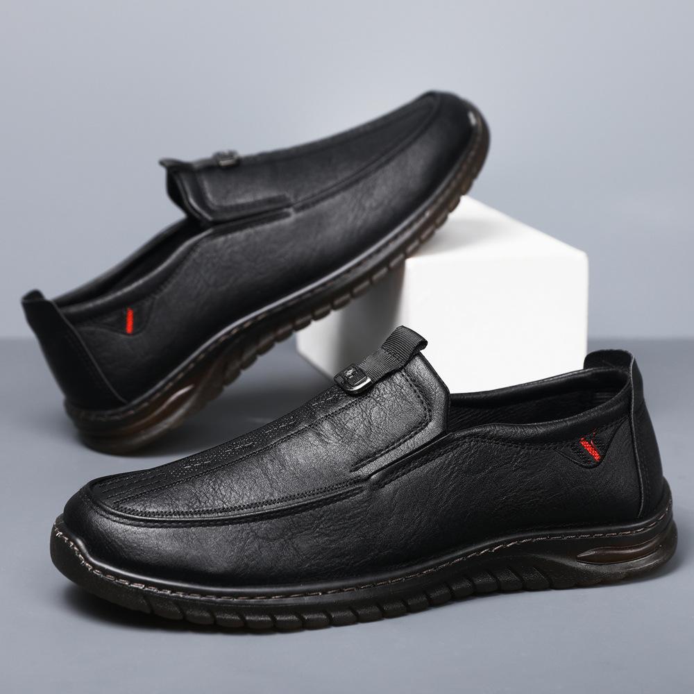 

Doudou shoes men s 2025 new one-pedal lazy loafers men s black beef tendon sole soft-soled men s casual leather shoes 39 чёрный