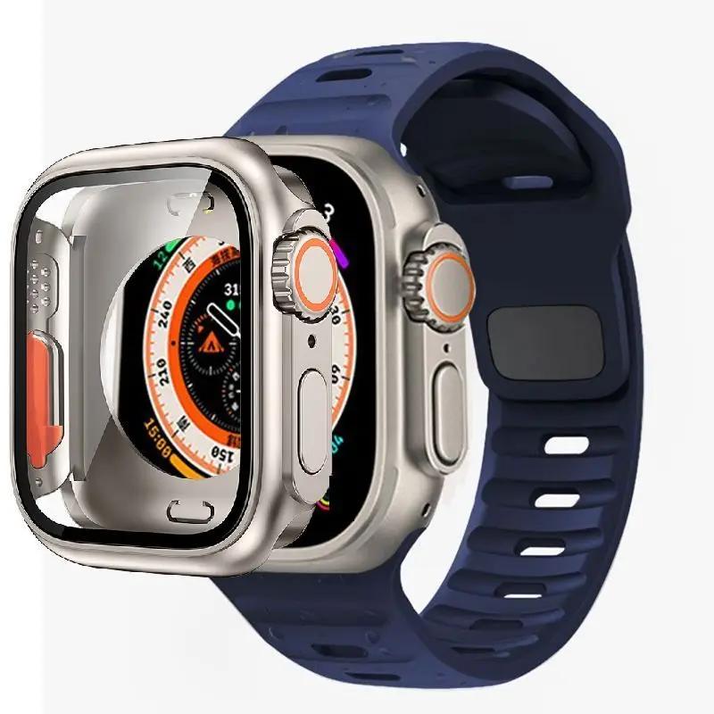 Case+Strap For Apple Watch Band 45mm 44mm 41 42 46mm Smart Silicone Bracelet Iwatch Series 5 6 Se 7 8 9 10 Change To Ultra Case