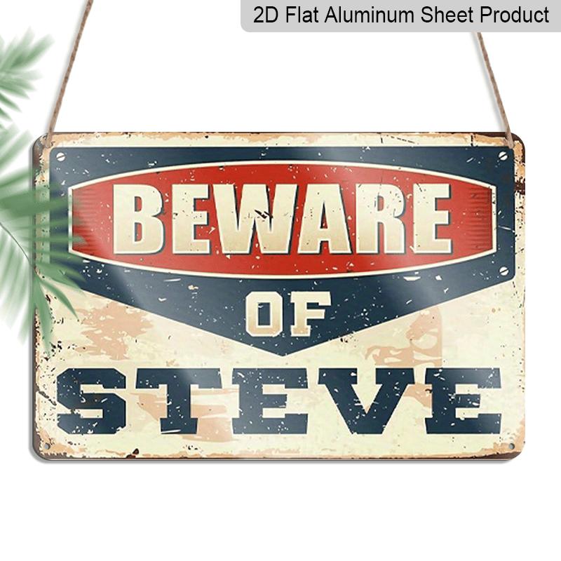 

2D Flat Humorous Warning Aluminum Sign, 8 * 12 Inch Beware Steve Retro Metal Decoration Plaque, Exotic Style Hanging Sign, Decor Wall Art, Wall 20*30cm