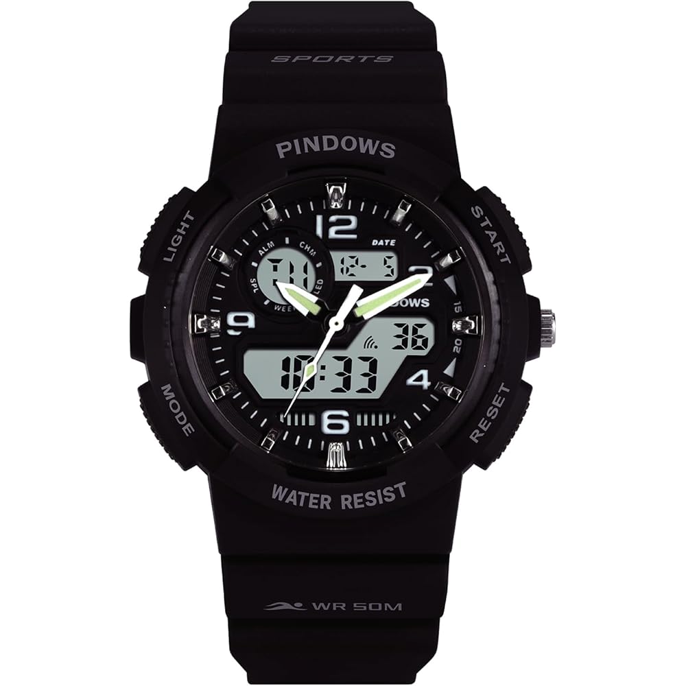 PINDOWS Women s Sports Watch Analog Digital LED Display 50m Waterproof Multi-Function Fitness Tracker Running Hiking Outdoor