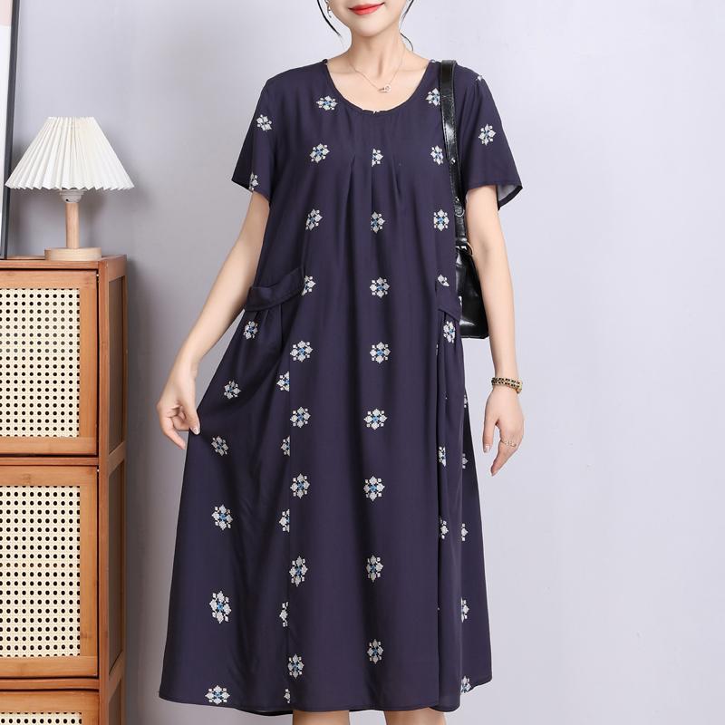 Elegant Woman Summer Dress Casual Loose Short Sleeve Long Dresses Plus Size Woman Clothing