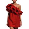 Europe and the United States hot casual fashion new ruffle edge slanted shoulder dress