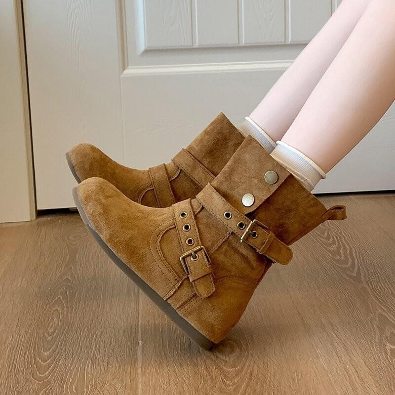 Fashion New Style Fashion Women's Luxury Suede Western Boots Women Ankle Boots Women's Black Short Booties Large Size Zapatos Mujer