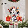 Decorative Glass Film for Doors Christmas Spotted Puppy/Penguin Static Window Sticker, Cute Watercolor Animal Stickers with Colorful Lights