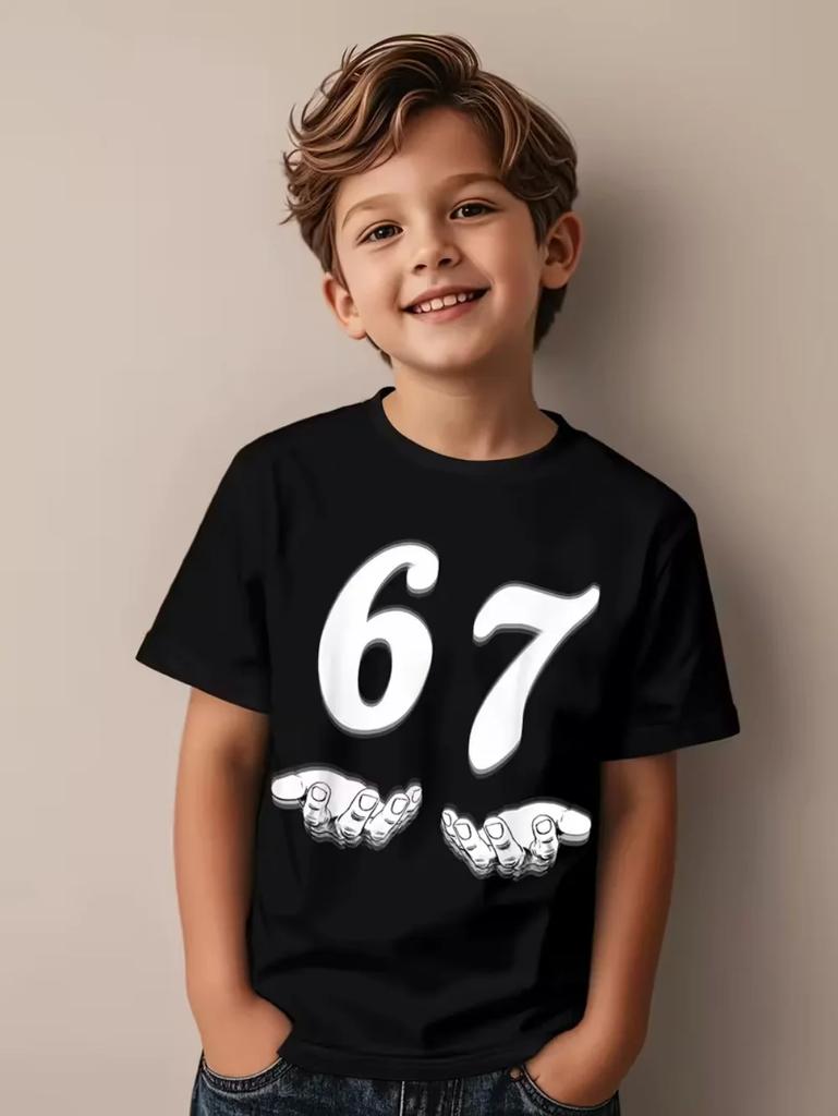 2026 67t Childrens Fun Number Summer ShortSleeve TShirt Cotton Loose and Comfortable Top Street Fashion Casual Stylish