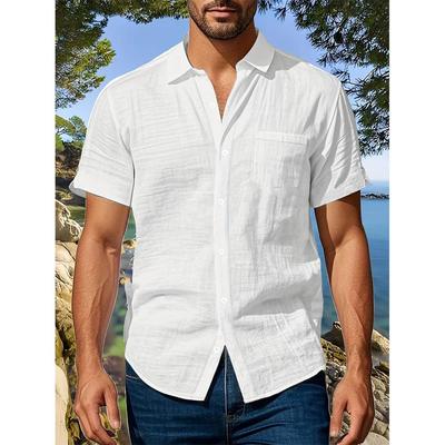 Summer New Men's Short Sleeve Shirt Cotton Linen Lightweight Breathable Cozy Casual Lapel Collar Simple Style Shirts