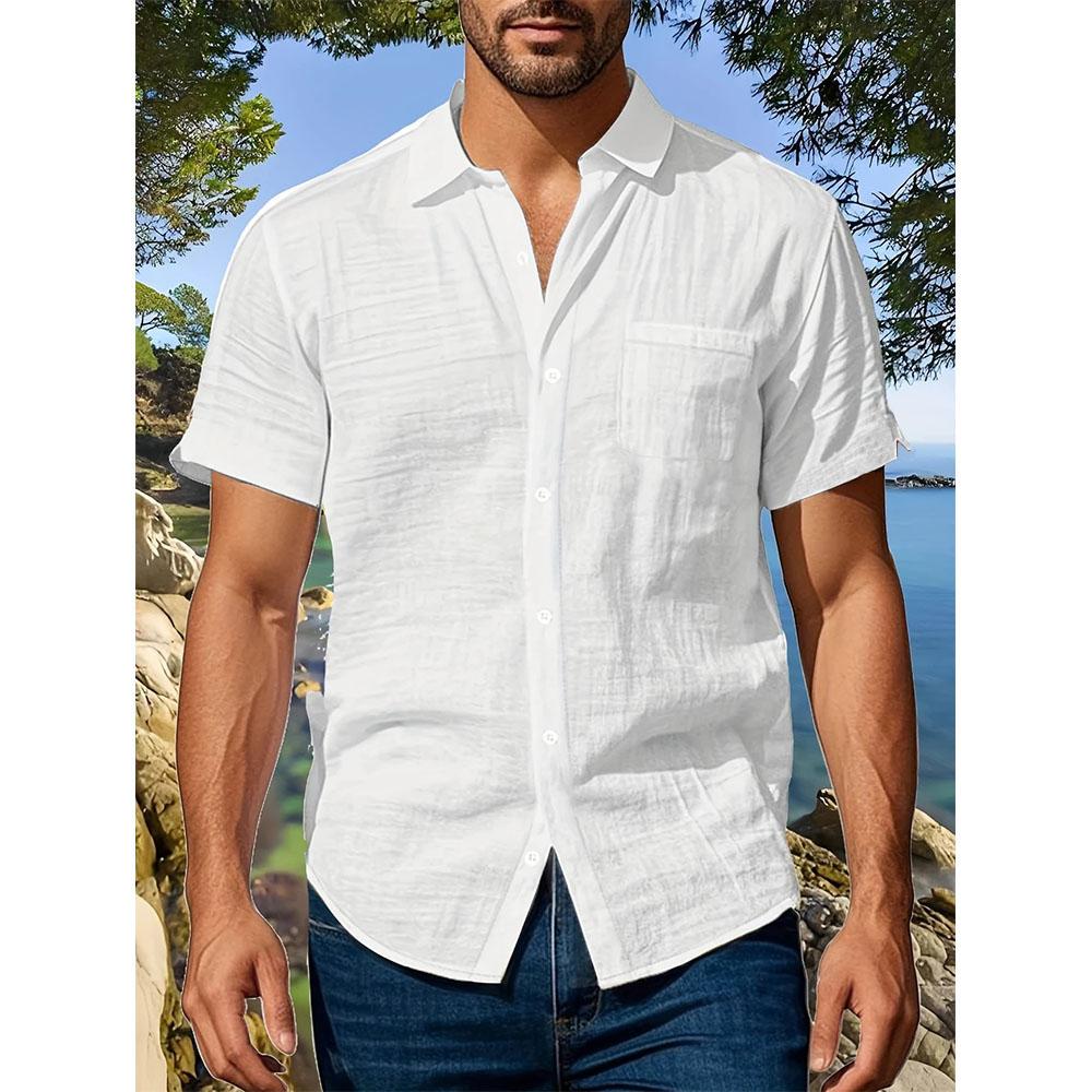 Sommer Neues Herren Kurzarmhemd Baumwolle Leinen Leicht Atmungsaktiv Gemütlich Lässig Reverskragen Schlichtes Stil Hemd XL weiß