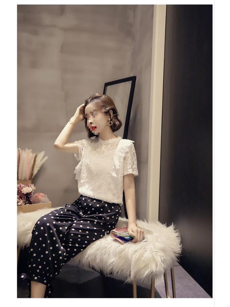 Women's Summer Chiffon Lace Shirt - Short Sleeve, Hollow Out, Korean Style, Versatile Plus Size Top