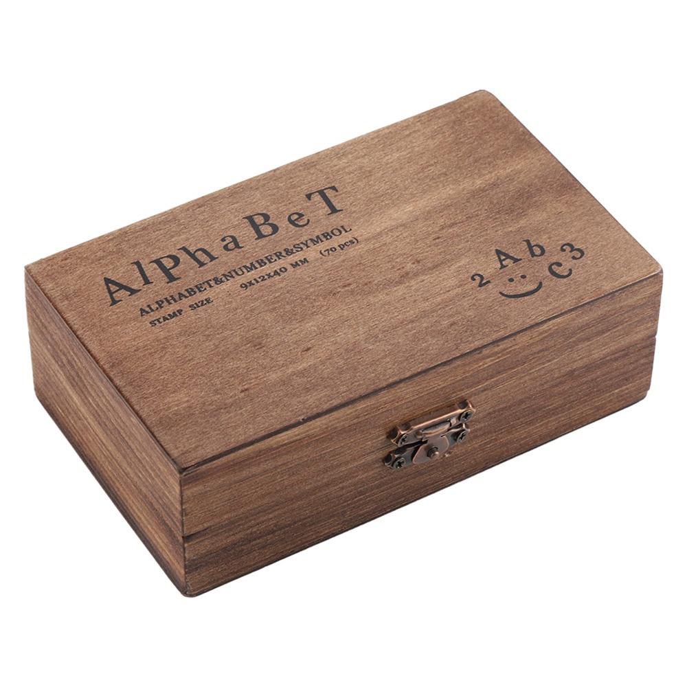70pcs Wooden Box Alphabet Rubber Stamps Lower Case Capital Letters Rubber Letter Stamps Rectangular Wood Rubber Stamps
