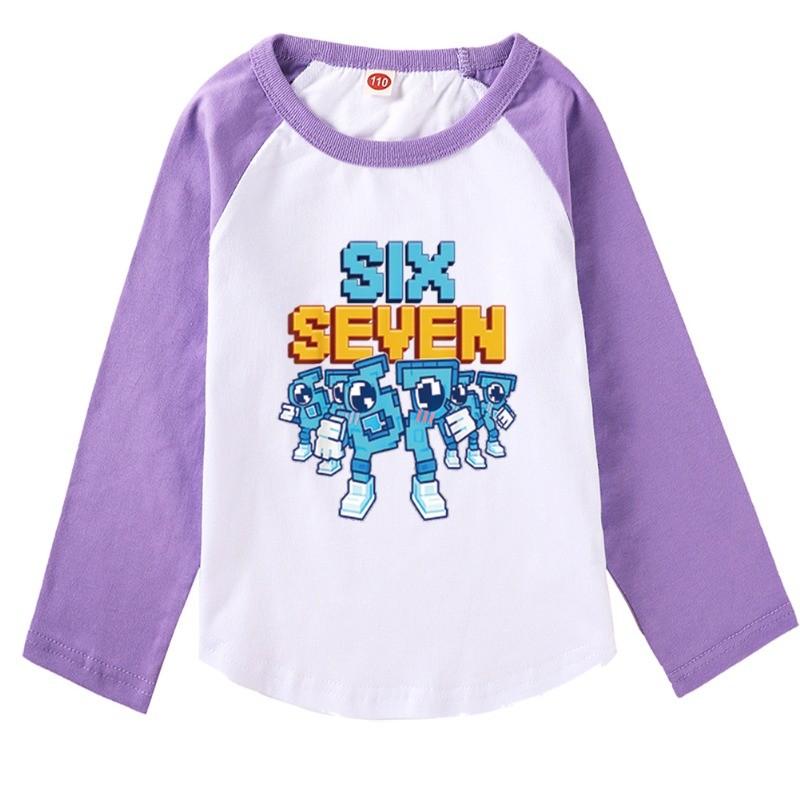 9193 Copii Fete Steal a Brainrot 67 Șase Șapte Imprimeu Raglan Mâneci Lungi Bumbac Tricou