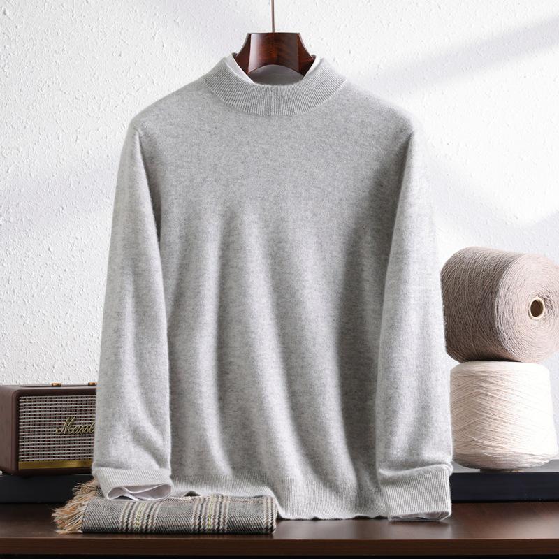 Men's 100% Pure Mountain Half-Cashmere High Neck Knit Sweater - Thickened for Autumn/Winter
