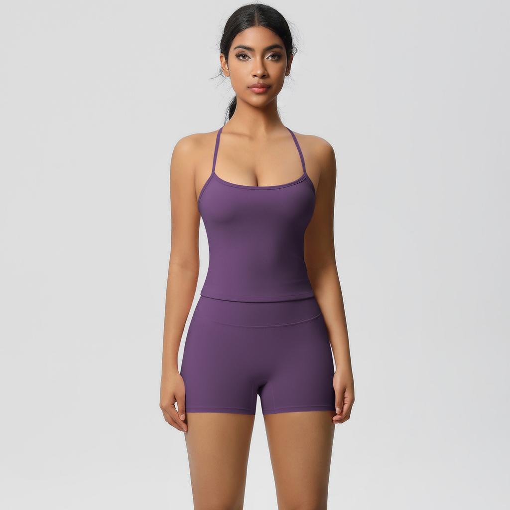 New Solid Color Strap Back Sports Bra Set With High Waist, Hip Lifting, Running, Fitness, Yoga Clothing Set For Women