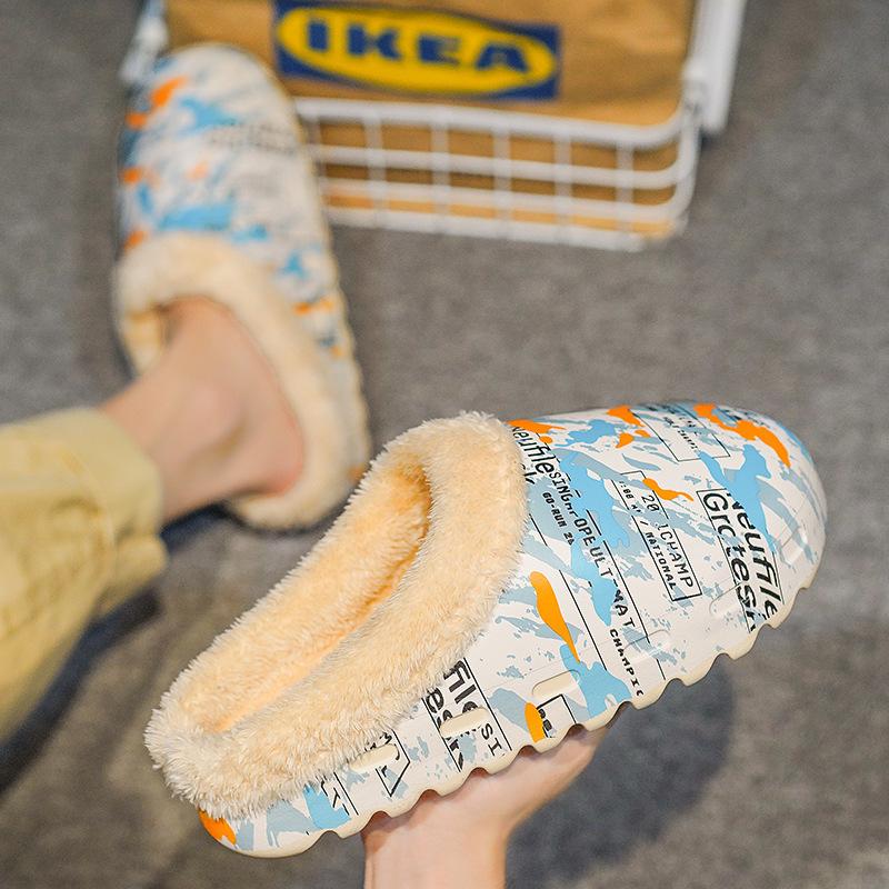 Übergröße EVA Baumwollpantoffeln Winter Neu Herren Indoor Zuhause Warm Dicke Sohle Graffiti Baumwollpantoffeln