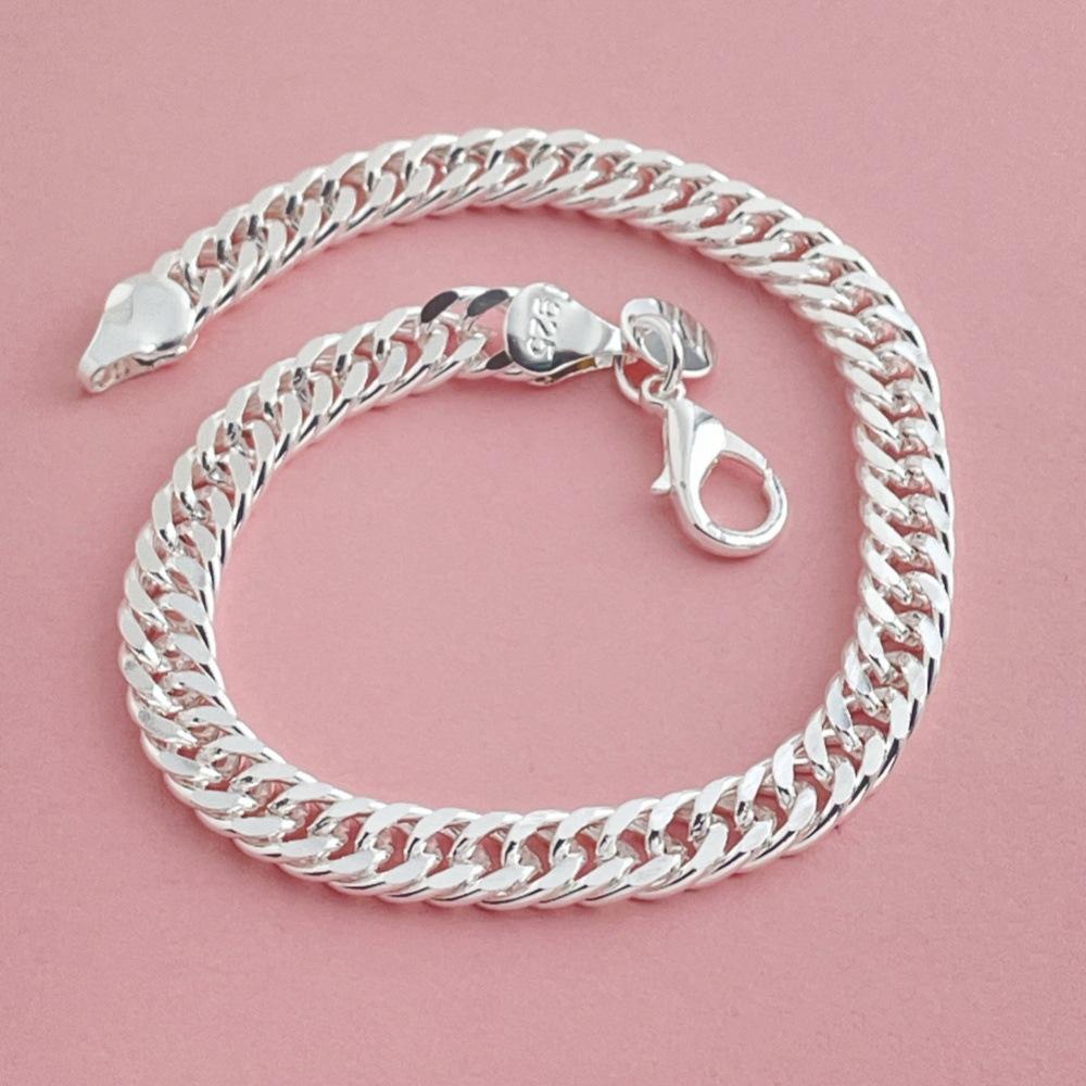 925 Sterling Silver Fashion Daily 6mm Side Double Buckle Bracelet Birthday Anniversary Party Gift