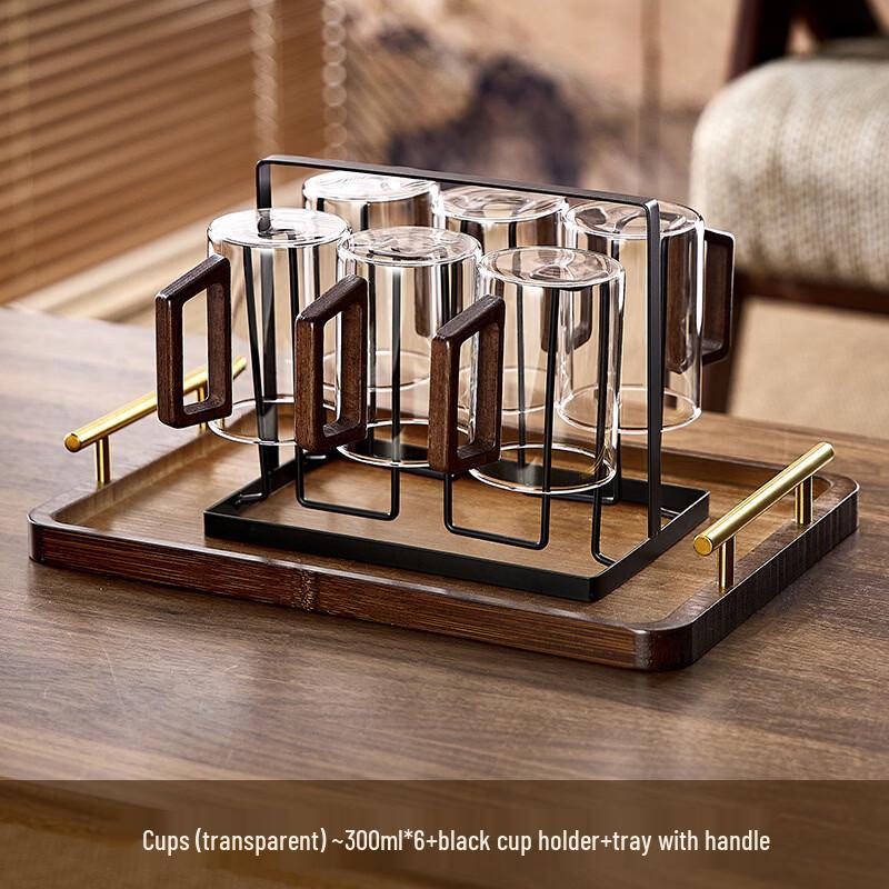 Handun High Borosilicate Glass Cup Set with Wooden Handles