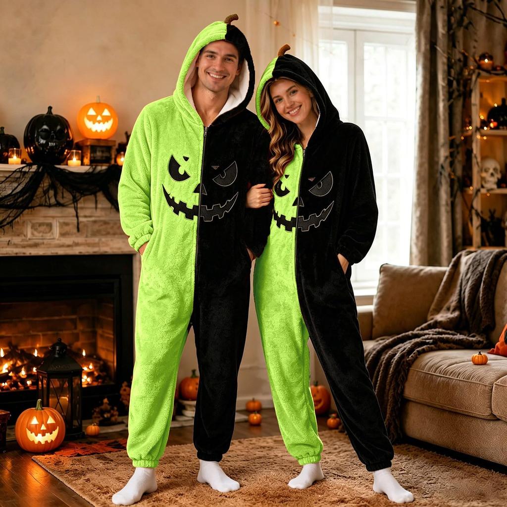 Halloween Pyjama Kostuum voor Volwassenen met Capuchon en Rits Lange Mouw voor Mannen Vrouwen
