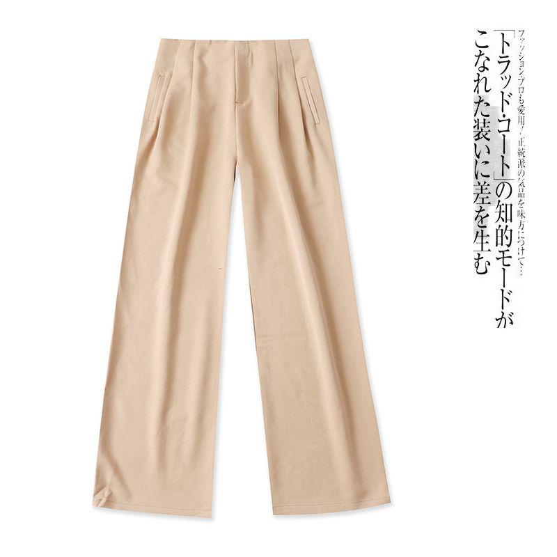 

High Waist Wide-Leg Pants Summer and Autumn New Foreign Trade Women clothes Fashion Age-Reducing Zip-up Buckle Straight Slimming Trousers 31657 Khakis B- 4-11-2 L