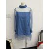 Urban Minimal Denim Dress,Women Summer Slimming Mini Dress with Lantern Sleeves Fake Collar Splicing
