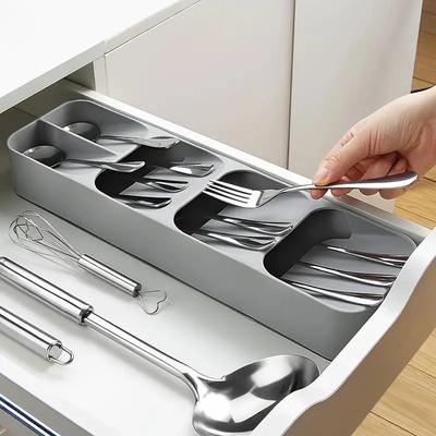 Plateau de rangement pour couverts multi-usages, couverts, fourchette, cuillère, organisateur compartimenté, tiroir de cuisine, boîtes de rangement classées