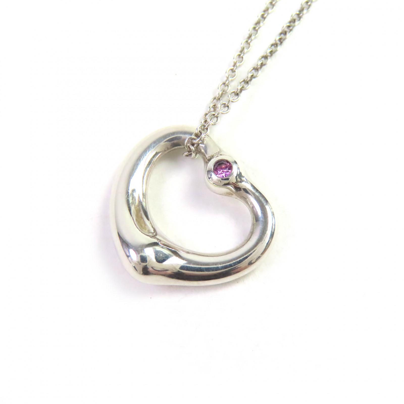 

TIFFANY&Co. Necklace Open Heart Pendant 1P pink sapphire Silver SV925 Women Used