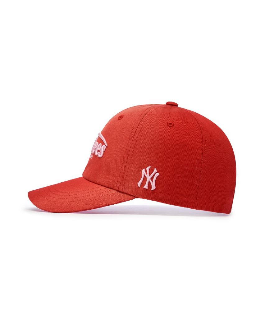 Emelbi Vintage Washed Curve Logo Unstructured Ball Cap Ny (D.Red)