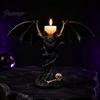 Dark Aesthetic Candle Decor Halloween Devil Bat Holder, Gothic Winged Candlestick with Spooky Party Red Eyes, Matte Black Sticks Holder Tabletop