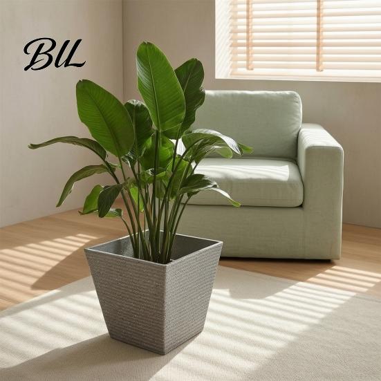 Thickened Wear Resistant Container Square Plastic Flower Pot, Stone-Look Planter with Drainage Hole, Modern Plant Pot for Indoor Outdoor Plants,