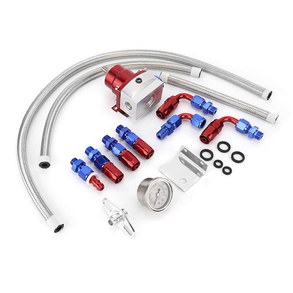 Universal Adjustable Car Fuel Pressure Regulator Kit W  Gauge 100PSI (Red+Silver)