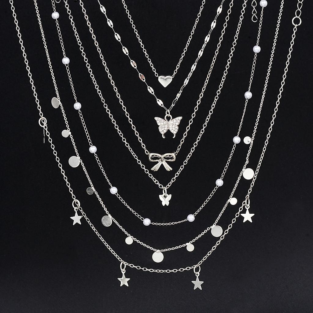Casual Minimalist Twist Snake Bone Heart Butterfly Star Pendant Necklace Bracelet Fashion Jewelry Set For Men Women Daily Wear