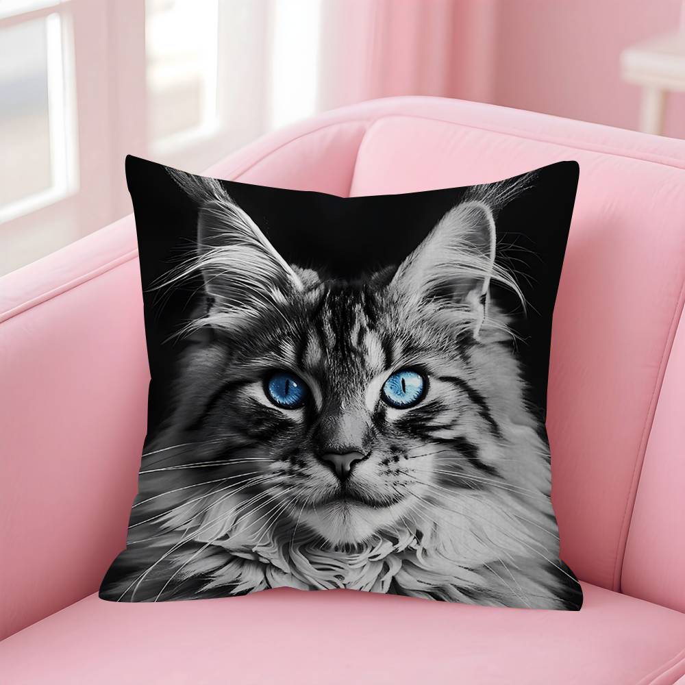 Maine Coon Cat Maple Design Cushion Cover Happy Autumn Harvest Decor Holiday Decorati Pillow Cover