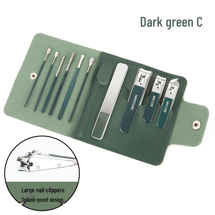 16-Piece Matcha Green Manicure Set: Nail Clippers, Scissors & Tools In Folding Bag