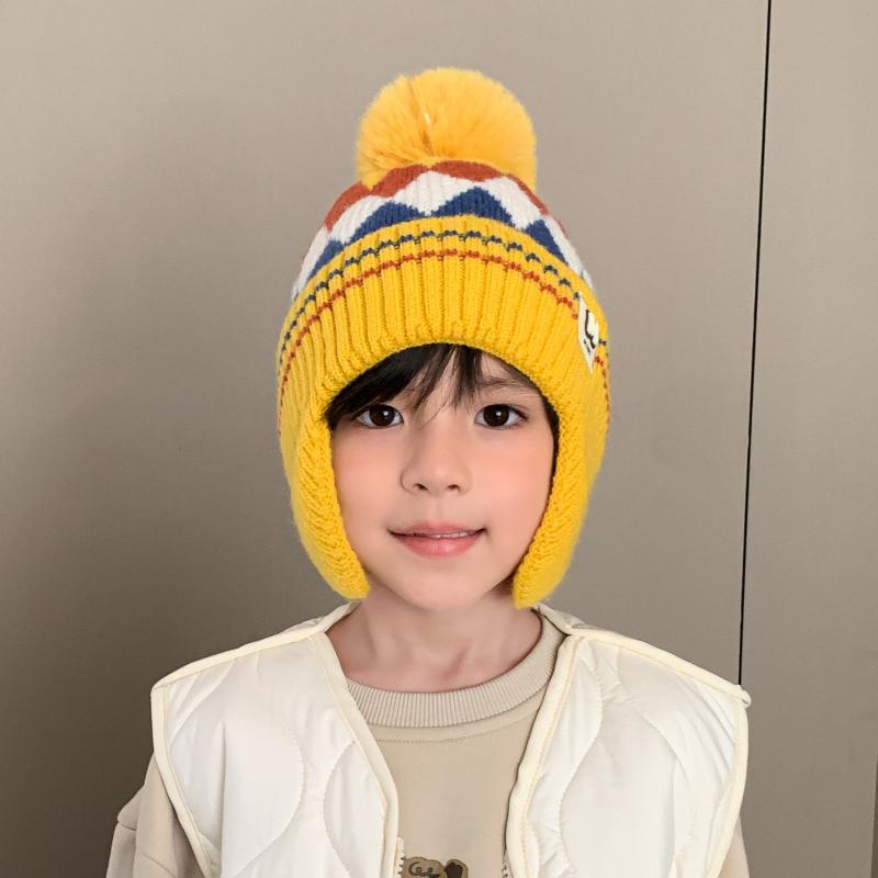 Autumn And Winter Boys And Girls Windproof Earmuffs Baby Knitted Thick Wool Hat Children'S Warm Hat
