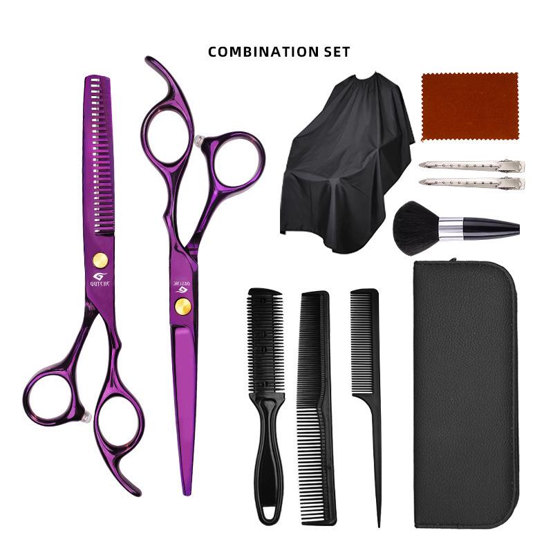 Stainless Steel Purple Hand-Shaped Thinning Scissors for Bangs and Straight Hair - Salon Stylist Special