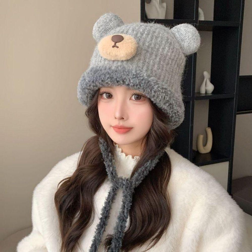Korean Style Drawstring Bag-Hat New Design Women's Bear Hats Cute Crossbody Bag Hat  Female