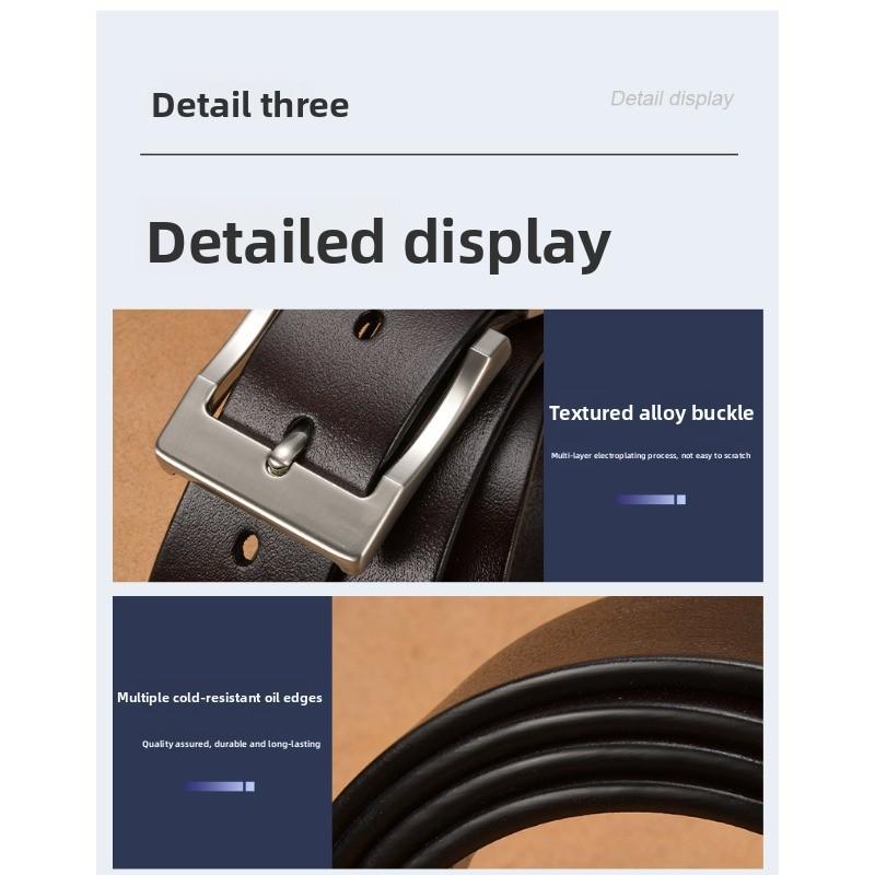 Men's pin buckle leather belt - casual top grain cowhide wide belt for men - simple and stylish waistband for young and middle-aged men
