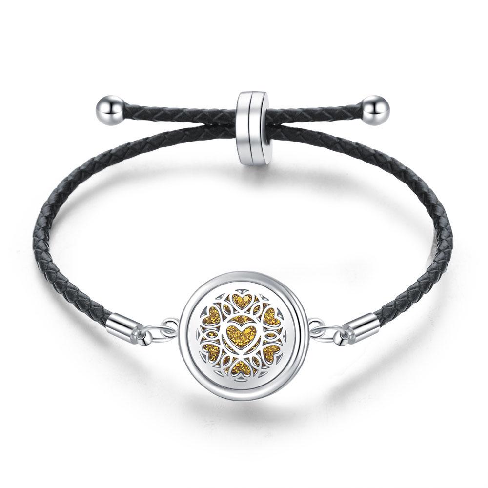 Women's Adjustable Braided Leather Aroma Diffuser Tree of Life Bracelet