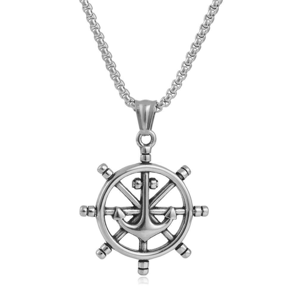 2026 European and American Rudder Hollow Pendant Personalized Retro Trendy Men s and Women s Rudder Anchor Pendant 60CM