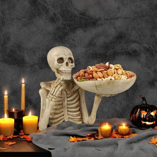 Halloween Skull Candy Bowl Scary Skeleton Key Fruit Snack Storage Tray Resin Punk Skull Decor for Home Tabletop Party Bar