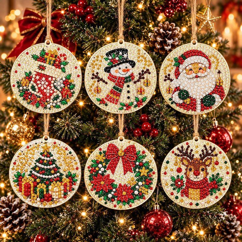6Pcs DIY Pearl Diamond Art Hanging Ornaments, 3D Christmas Tree Diamond Painting Pendant Craft Kit Xmas Holiday Decor