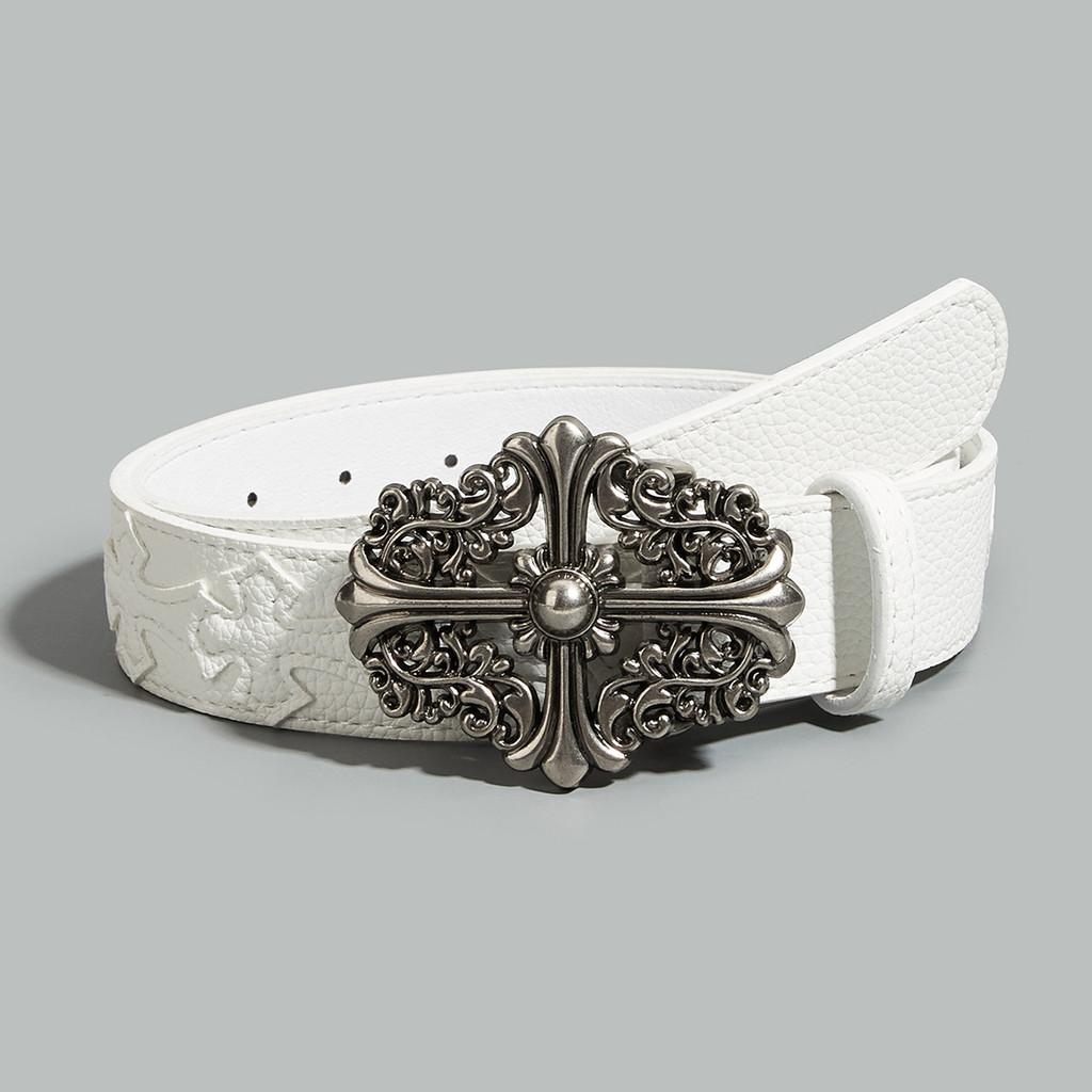 Punk Mens Cross Flower Designer Belt With Alloy Buckle And Detail Studded