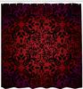 Rood en Zwart Douchegordijn, Mandala Oosters Ontwerp Bloemen en Bladeren Frame Afbeelding, Stof Badkamer Decoratieset