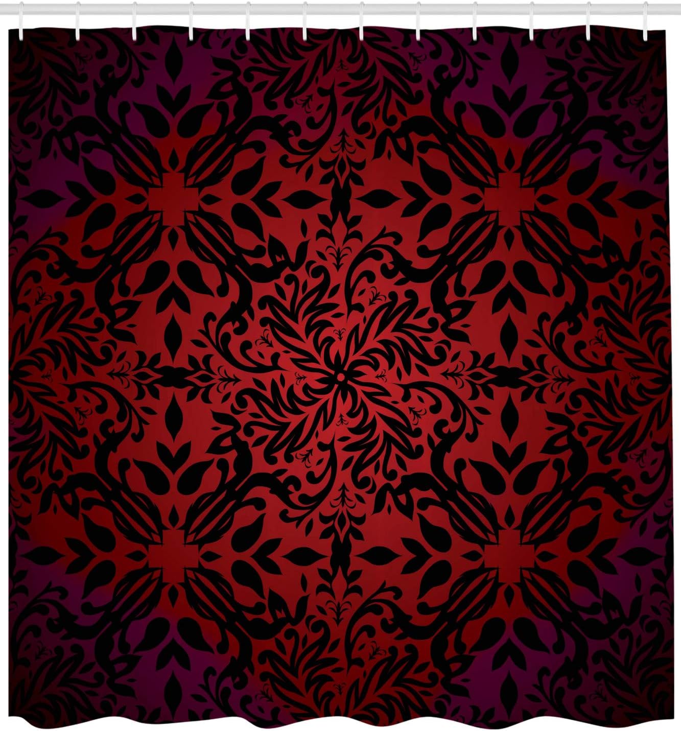 

Red And Black Shower Curtain, Mandala Oriental Design Flowers And Leaves Frame Image, Cloth Fabric Bathroom Decor Set W60H190(CM)-1 Pcs