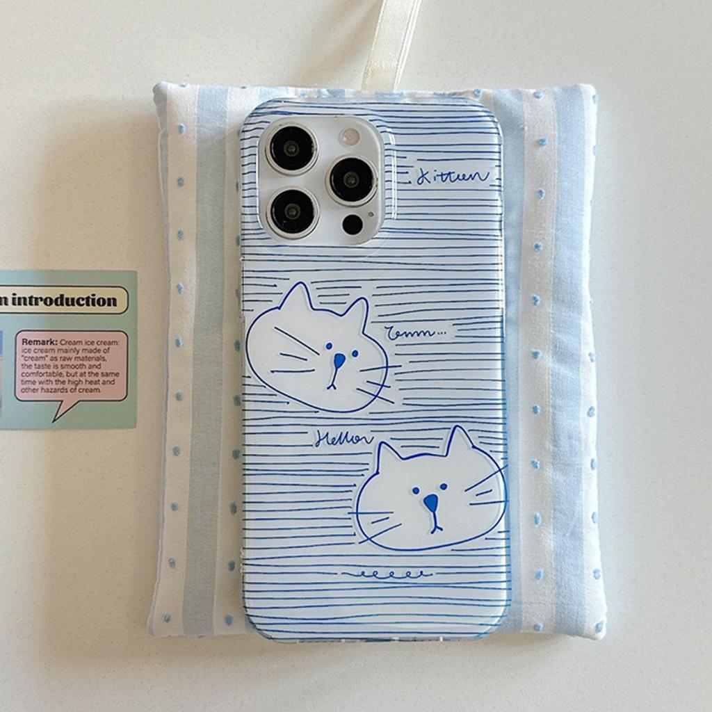 White Background IMD Mobile Phone Case Blue Double Cat Frosted Personality Small Fresh Simple Cute Cartoon Cute Ins Style Mobile Phone Case