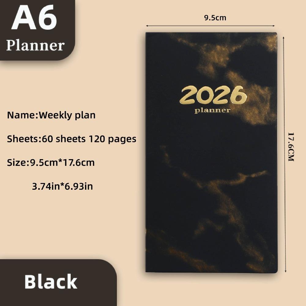 

Список дел Ежедневник для записи встреч A6 Английский блокнот Высокое качество 2026 Книга-планировщик Школа Офис чёрный