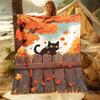 1PC Black cat on fence in autumn  Print Adult Children Warm Blankets Home Travel Car Soft Comfortable Suitable for all seasons