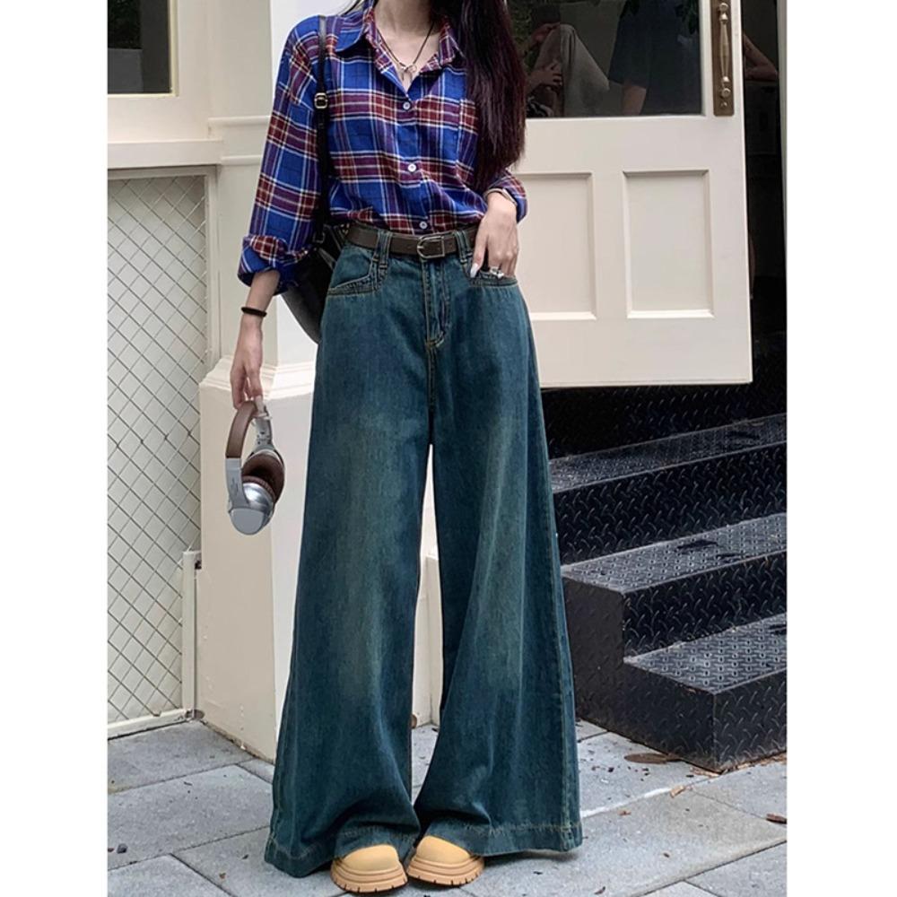 

ins стиль корейская версия джинсов широкого кроя для женской весны и осени новая универсальная модель с высокой посадкой свободные и стройнящие джинсы широкого кроя 2XL